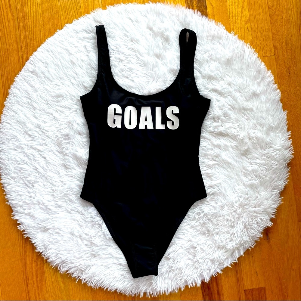 GOALS black and white one piece bathing suit new with tags